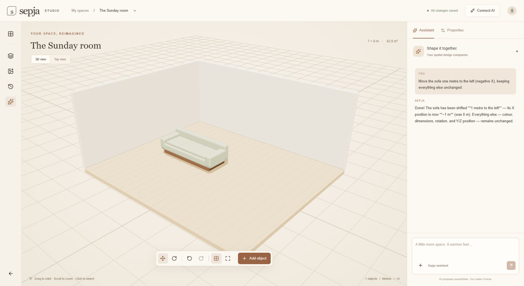 Ännerbaren 3D-Aarbechtsberäich vu Sepja